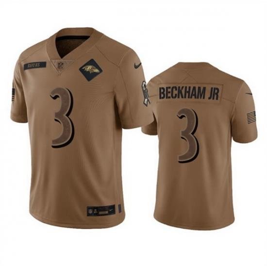 Men Baltimore Ravens 3 Odell Beckham Jr  2023 Brown Salute To Service Limited Jersey