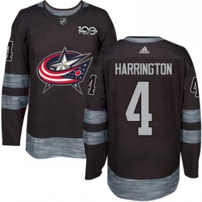 Mens Adidas Columbus Blue Jackets 4 Scott Harrington Premier Black 1917 2017 100th Anniversary NHL Jersey