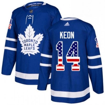 Mens Adidas Toronto Maple Leafs 14 Dave Keon Authentic Royal Blue USA Flag Fashion NHL Jersey