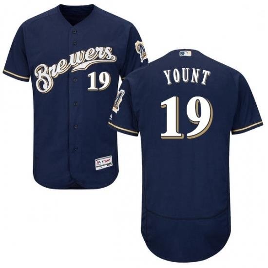 Mens Majestic MilWaukee BreWers 19 Robin Yount Navy Blue Alternate Flex Base Authentic Collection MLB Jersey