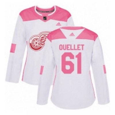 Womens Adidas Detroit Red Wings 61 Xavier Ouellet Authentic WhitePink Fashion NHL Jersey