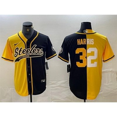 Men Pittsburgh Steelers 32 Franco Harris Yellow Black Split With Patch Cool Base Stitched Baseball Jersey