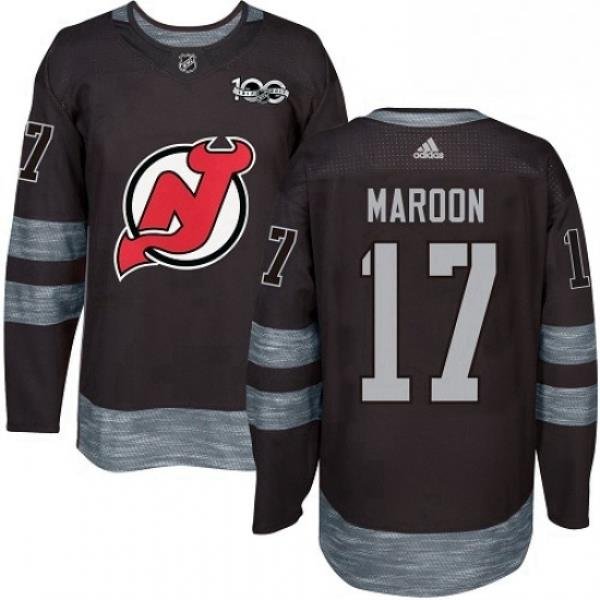 Mens Adidas New Jersey Devils 17 Patrick Maroon Authentic Black 1917 2017 100th Anniversary NHL Jersey