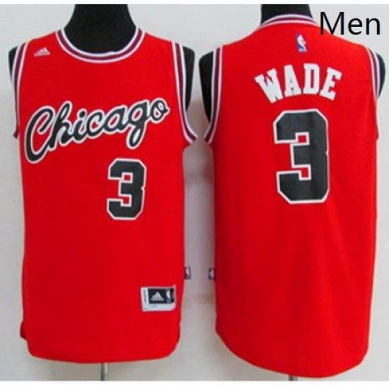 Chicago Bulls 3 Dwyane Wade Red Crabbed Typeface Throwback Stitched NBA Jersey