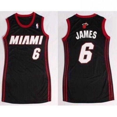 Women NBA Heat 6 LeBron James Black Dress NBA Jersey