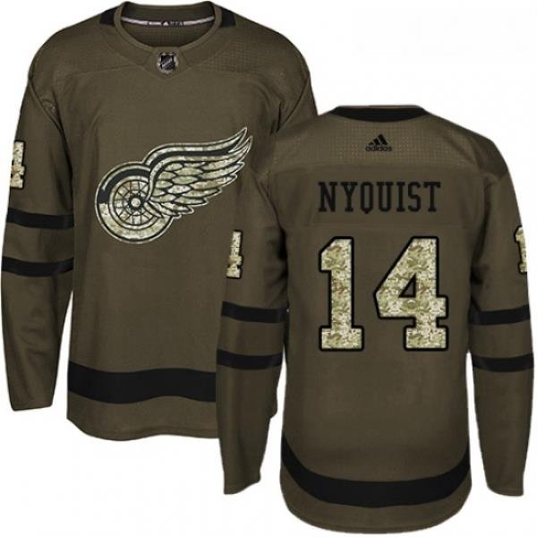 Youth Adidas Detroit Red Wings 14 Gustav Nyquist Premier Green Salute to Service NHL Jersey