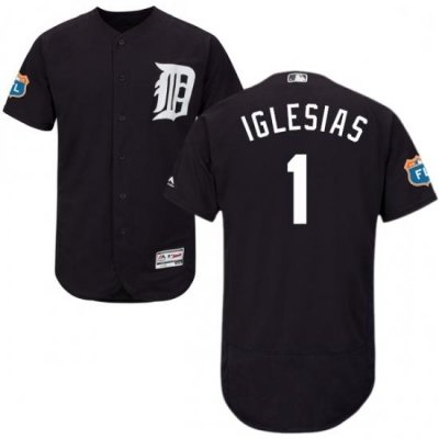 Mens Majestic Detroit Tigers 1 Jose Iglesias Navy Blue Alternate Flex Base Authentic Collection MLB Jersey