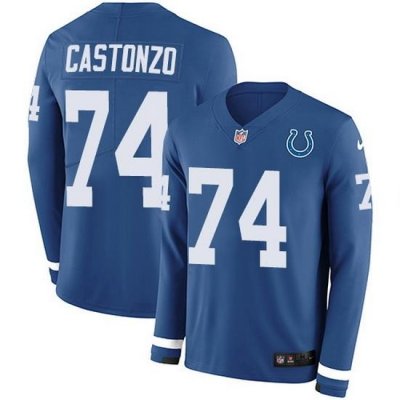 Nike Colts 74 Anthony Castonzo Royal Blue Team Color Men Stitched NFL Limited Therma Long Sleeve Jersey