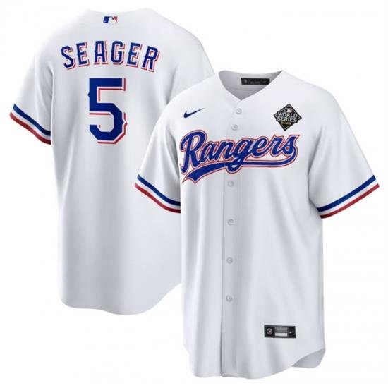 Men Texas Rangers 5 Corey Seager White 2023 World Series Stitched Baseball Jersey