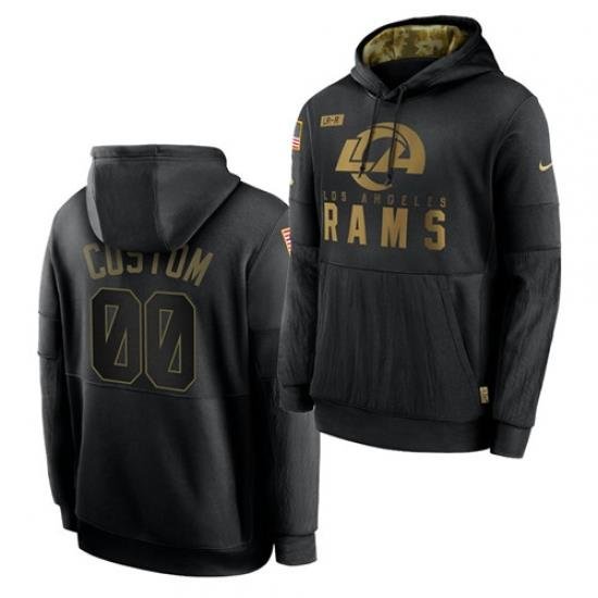 Men Custom Men Los Angeles Rams 2020 Salute To Service Black Sideline Performance Pullover Hoodie