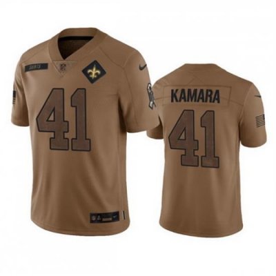 Men New Orleans Saints 41 Alvin Kamara 2023 Brown Salute To Service Limited Limited Stitched Jersey