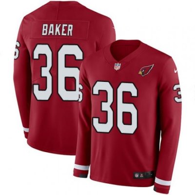 Nike Cardinals #36 Budda Baker Red Team Color Men Stitched NFL Limited Therma Long Sleeve Jersey