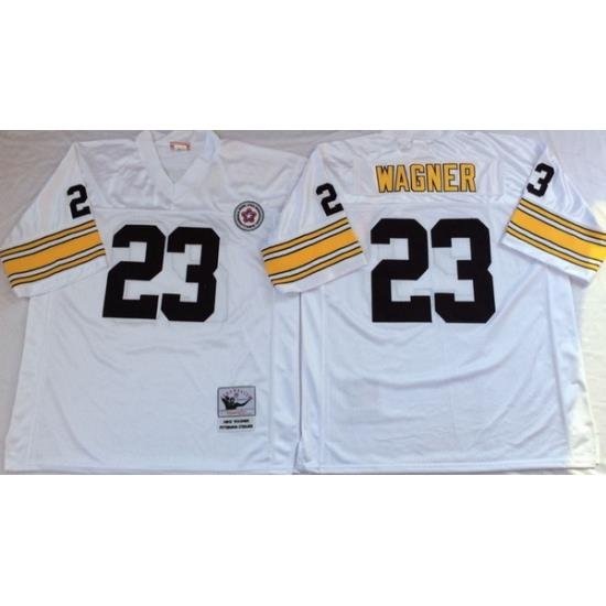 Men Pittsburgh Steelers 23 Mike Wagner White M&N Throwback Jersey