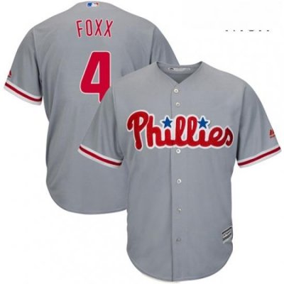 Mens Majestic Philadelphia Phillies 4 Jimmy Foxx Replica Grey Road Cool Base MLB Jersey