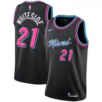 Mens Nike Miami Heat 21 Hassan Whiteside Swingman Black NBA Jersey City Edition