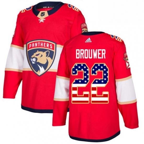 Mens Adidas Florida Panthers 22 Troy Brouwer Authentic Red USA Flag Fashion NHL Jersey