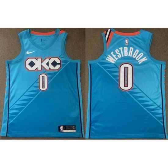 Men Oklahoma City Thunder 0 Russell Westbrook Blue 2018 19 City Stitched Basketball Jersey