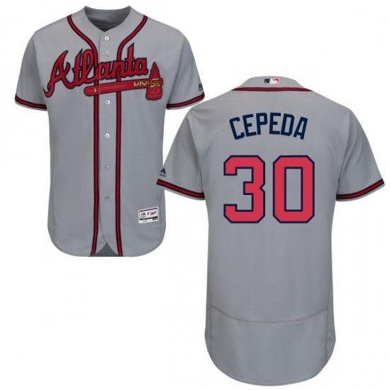 Mens Majestic Atlanta Braves 30 Orlando Cepeda Grey Road Flex Base Authentic Collection MLB Jersey