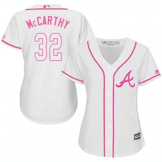 Womens Majestic Atlanta Braves 32 Brandon McCarthy Replica White Fashion Cool Base MLB Jersey