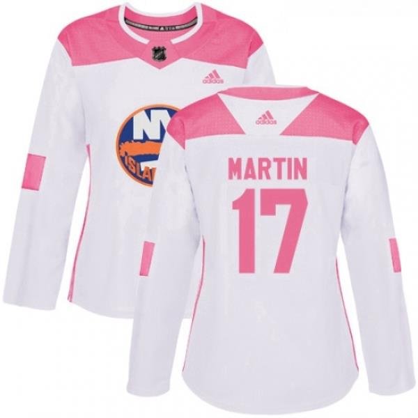 Womens Adidas New York Islanders 17 Matt Martin Authentic WhitePink Fashion NHL Jersey