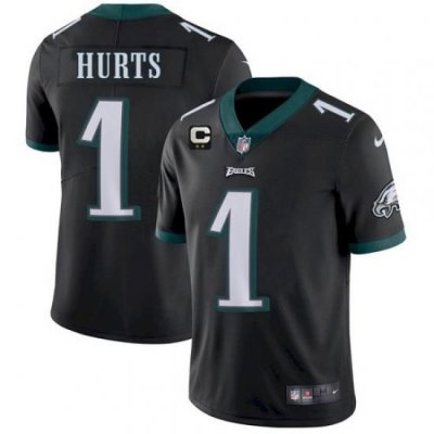 Men's Eagles 2022 #1 Jalen Hurts Black With 2-star C Patch Vapor Untouchable Limited Stitched NFL Jersey