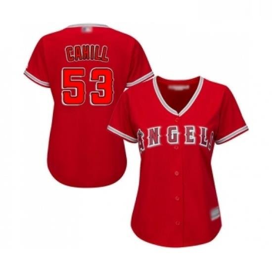 Womens Los Angeles Angels of Anaheim 53 Trevor Cahill Replica Red Alternate Baseball Jersey