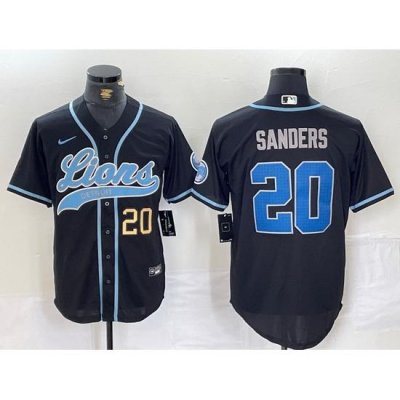 Men Detroit Lions 20 Barry Sanders Black Cool Base Stitched Baseball Jersey 1