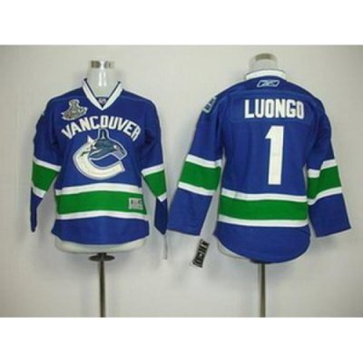 KIDS Vancouver Canucks 1 Roberto Luongo BLUE 2011 tanley Cup Jersey