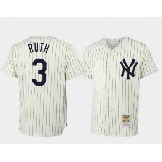 Mens Mitchell and Ness 1932 NeW York Yankees 3 Babe Ruth Replica White ThroWback MLB Jersey I