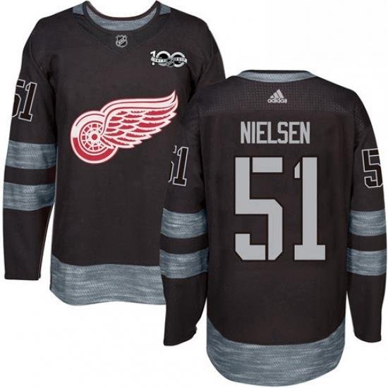 Mens Adidas Detroit Red Wings 51 Frans Nielsen Authentic Black 1917 2017 100th Anniversary NHL Jersey