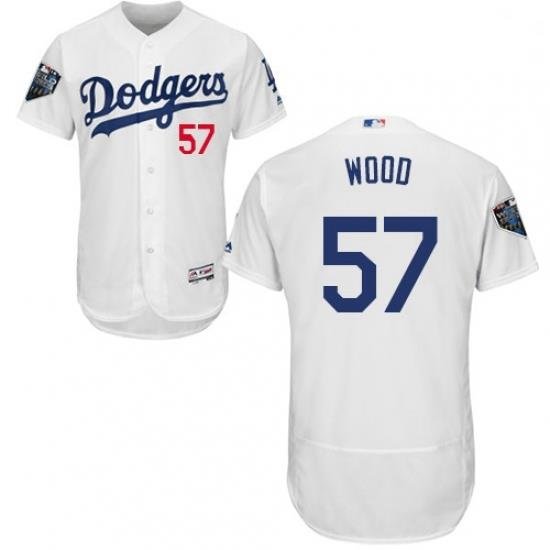 Mens Majestic Los Angeles Dodgers 57 Alex Wood White Home Flex Base Authentic Collection 2018 World Series Jersey