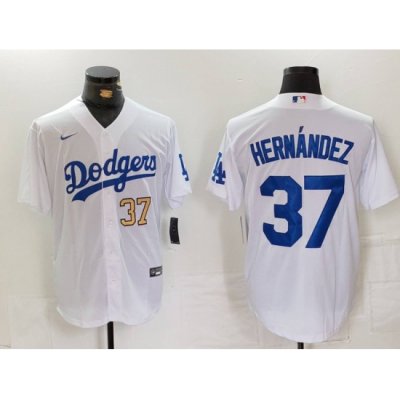 Men Los Angeles Dodgers 37 Teoscar Hernandez White Cool Base Stitched Baseball Jersey 1