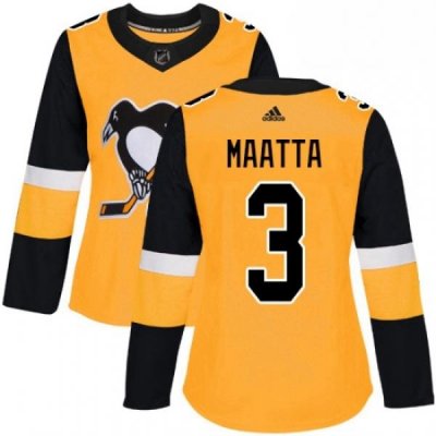 Womens Adidas Pittsburgh Penguins 3 Olli Maatta Authentic Gold Alternate NHL Jersey