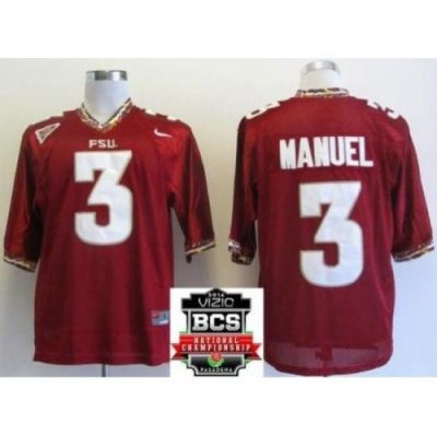 Florida State Seminoles (FSU) 3 E.J Manuel Red College Football NCAA Jersey 2014 Vizio BCS National Championship Game Patch