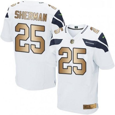 Mens Nike Seattle Seahawks 25 Richard Sherman Elite WhiteGold NFL Jersey