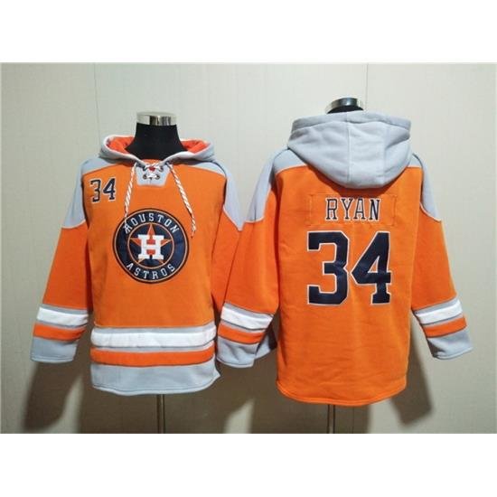 Men Houston Astros 34 Nolan Ryan Orange Ageless Must Have Lace Up Pullover Hoodie