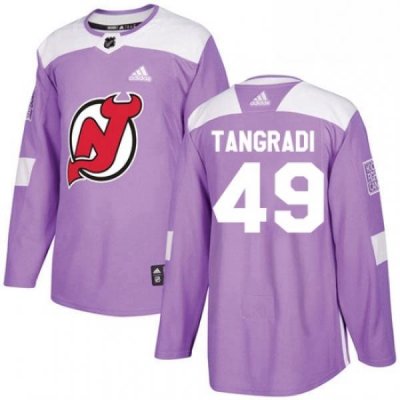 Mens Adidas New Jersey Devils 49 Eric Tangradi Authentic Purple Fights Cancer Practice NHL Jersey