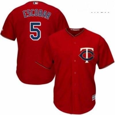 Mens Majestic Minnesota Twins 5 Eduardo Escobar Replica Scarlet Alternate Cool Base MLB Jersey