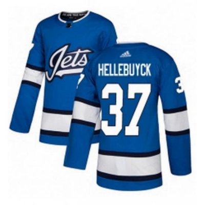 Mens Adidas Winnipeg Jets 37 Connor Hellebuyck Authentic Blue Alternate NHL Jersey