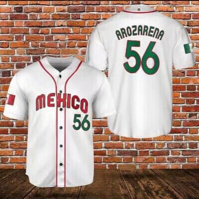 Men Mexico Baseball 56 Randy Arozarena 2023 White World Baseball Classic Stitched Jersey