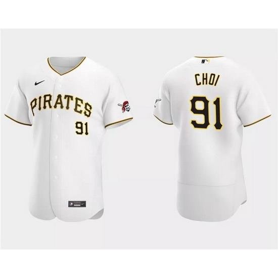 Men Pittsburgh Pirates 91 Ji Man Choi White Flex Base Stitched Baseball Jersey