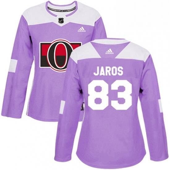 Womens Adidas Ottawa Senators 83 Christian Jaros Authentic Purple Fights Cancer Practice NHL Jersey