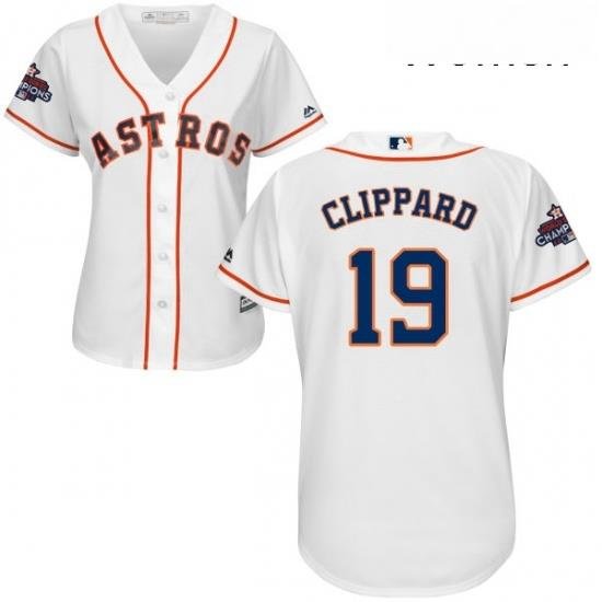 Womens Majestic Houston Astros 19 Tyler Clippard Authentic White Home 2017 World Series Champions Cool Base MLB Jersey