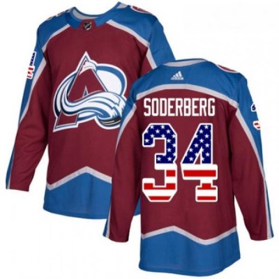 Youth Adidas Colorado Avalanche 34 Carl Soderberg Authentic Burgundy Red USA Flag Fashion NHL Jersey