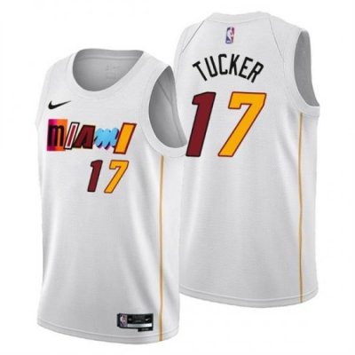 Men's Miami Heat #17 P.J. Tucker 2022-23 White City Edition Stitched Jersey