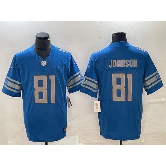 Men Detroit Lions 81 Calvin Johnson Blue 2023 F U S E  Vapor Untouchable Limited Stitched Jersey