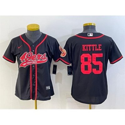 Women San Francisco 49ers 85 George Kittle Black With Patch Cool Base Stitched Baseball Jersey