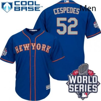 Mens Majestic NeW York Mets 52 Yoenis Cespedes Authentic Royal Blue Alternate Road Cool Base 2015 World Series MLB Jersey