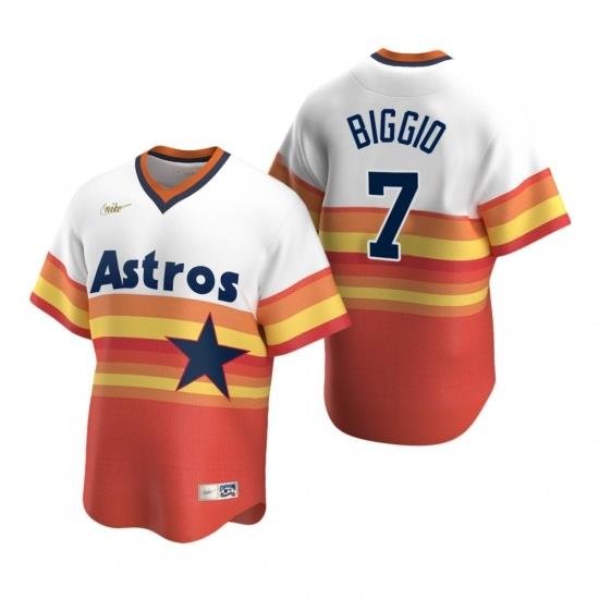 Mens Nike Houston Astros 7 Craig Biggio White Orange CooperstoWn Collection Home Stitched Baseball Jerse