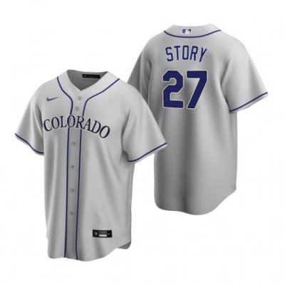 Mens Nike Colorado Rockies 27 Trevor Story Gray Road Stitched Baseball Jerse